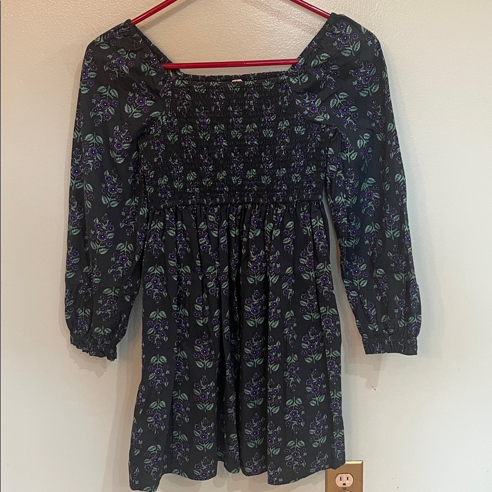 Crewcuts Green Smocked Dress with Floral Accents